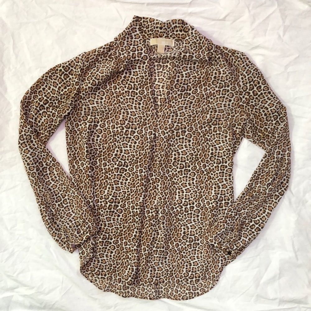 Leopard Michael Kors Long Sleeve V-Neck Blouse
